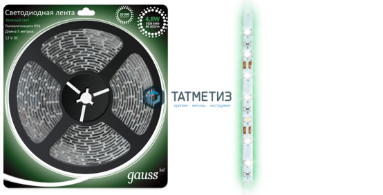 Лента GAUSS LED 3528/60-SMD 4.8W 12V DC зелёный IP66  (5 метров) -  магазин крепежа «ТАТМЕТИЗ»