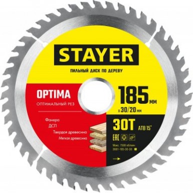Диск пильный по дереву 185x30/20мм 30Т STAYER OPTIMA  оптимальный рез -  магазин крепежа «ТАТМЕТИЗ»