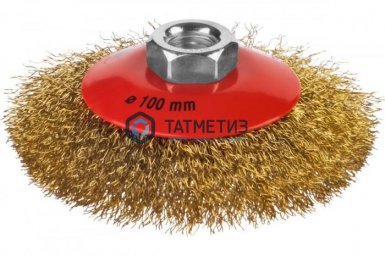 Щетка для УШМ тарелка 100 мм, М14, витая стальная латунированная проволока 0,3 мм, MIRAX -  магазин крепежа «ТАТМЕТИЗ»